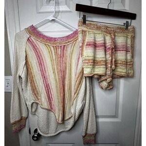 Sz M Anthropologie Daily Practice Sweater Sunrise Texture Pastel Crop Oversized